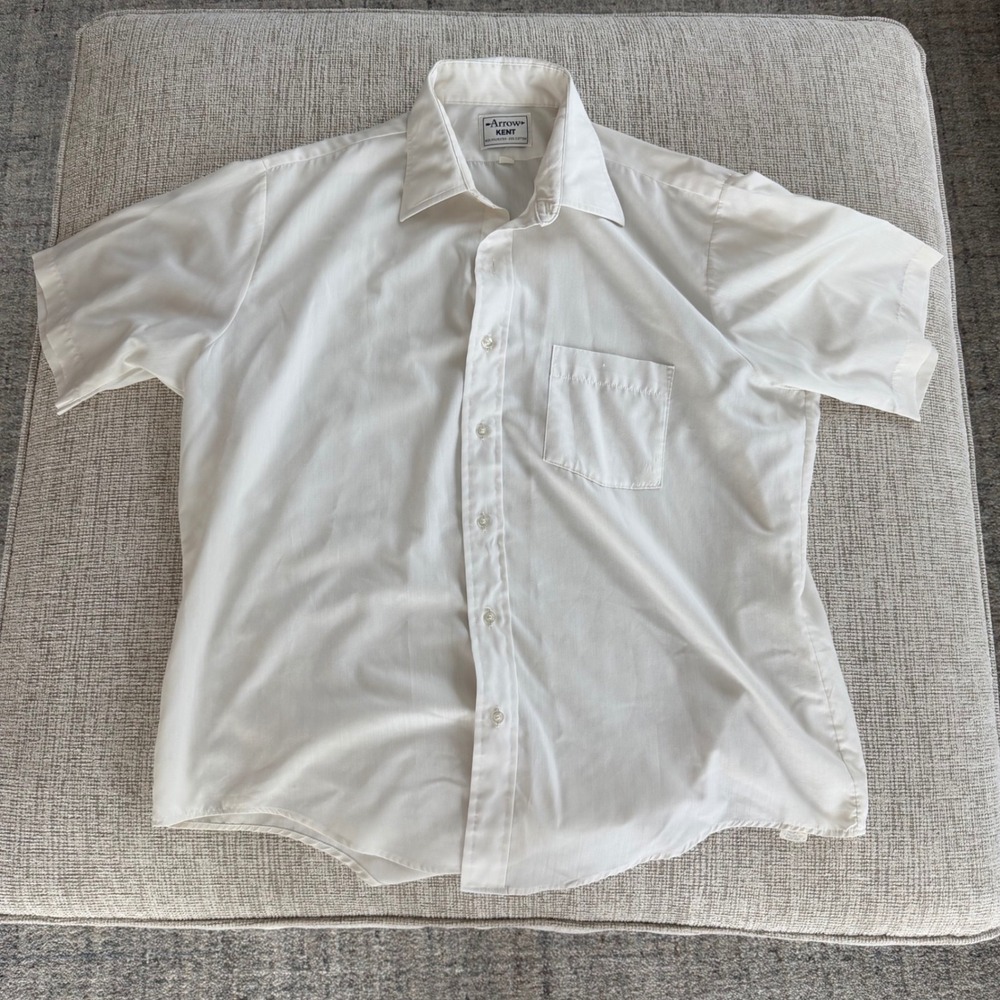 Vintage 70's Arrow Kent Mens Short Sleeve Button Down Shirt Cream Large XL - Picture 4 of 8